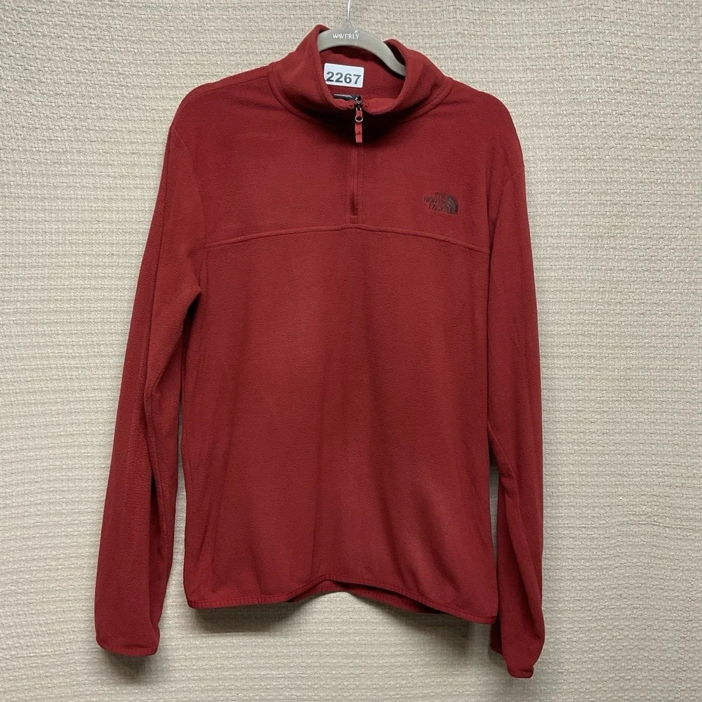 The North Face Sweater‎ Men Sz M Dark Orange Pullover Lightweight Fleece 1/4 Zip